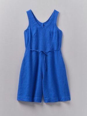 Garment Dyed Linen Short Jumpsuit | Sapphire