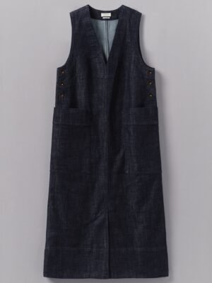 V-Neck Denim Pinafore Dress | Indigo