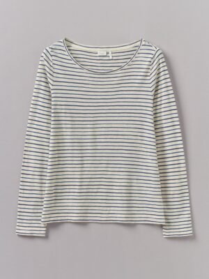 Stripe Cotton Open Neck Tee | Stone