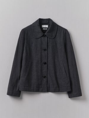 Seersucker Check Round Collar Jacket | Black Indigo